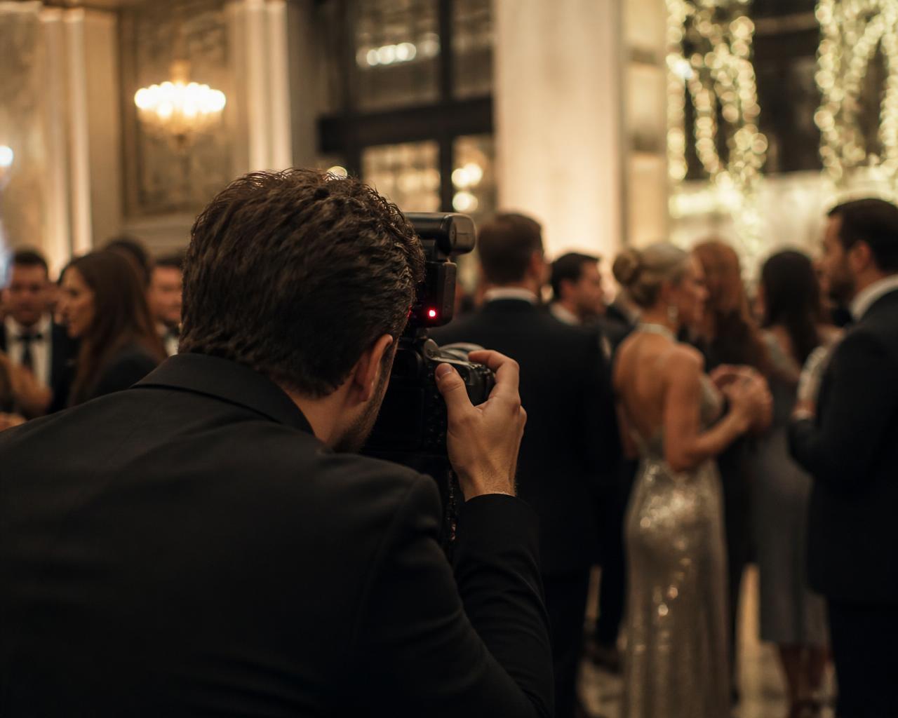 Event photographer shooting guests at an evening event